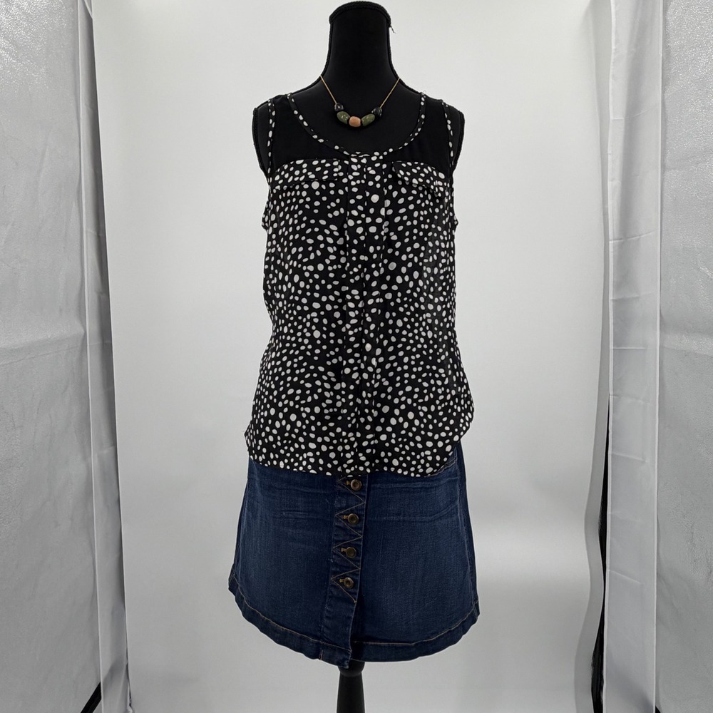 Express sheer black white abstract print tank top S minimalist artsy office